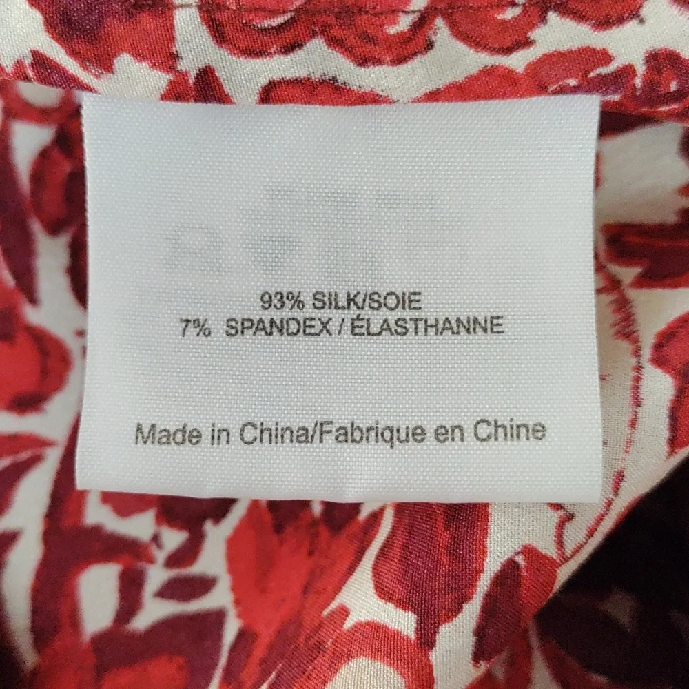 7131 Tory Burch red and burgundy floral L/S silk blouse 8